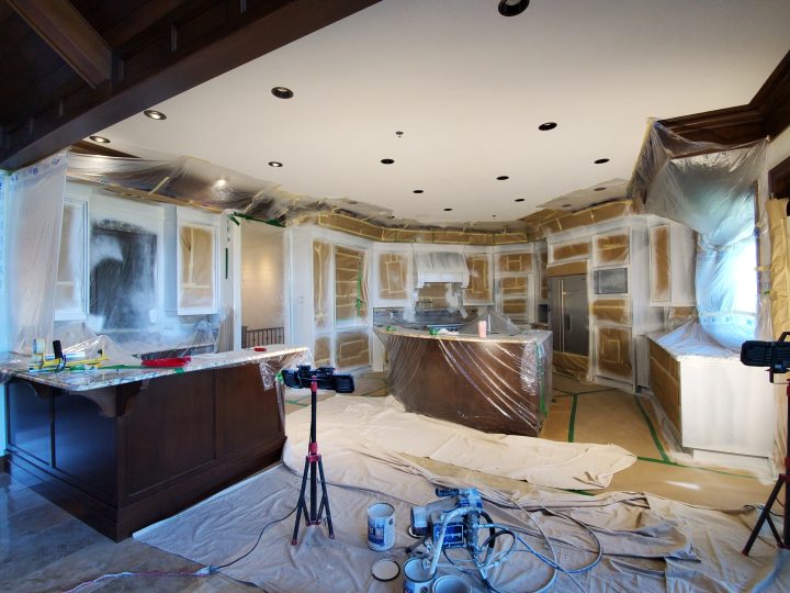 kitchen cabinet refinishing in progress